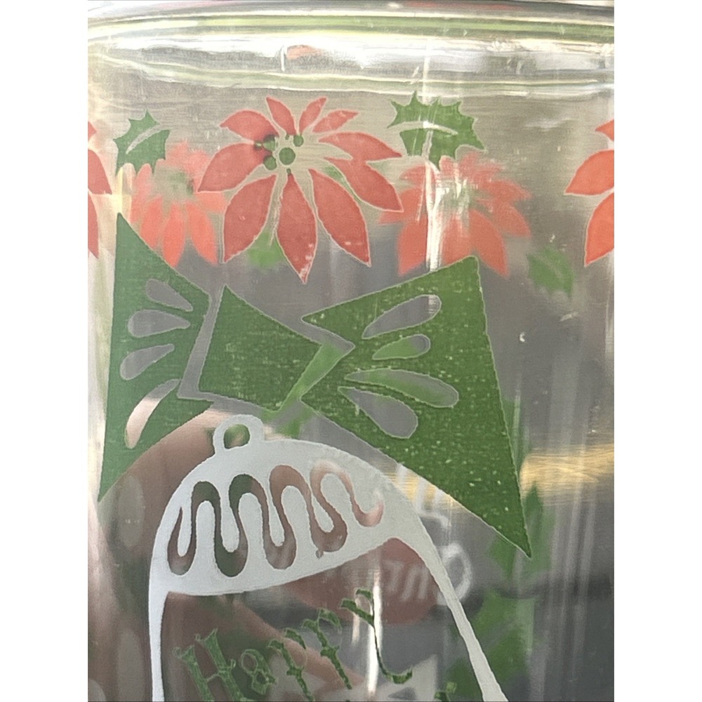 Vtg Set of 2 Continental Can MCM Christmas Holiday Glasses Wreath Poinsettia C - Picture 7 of 16